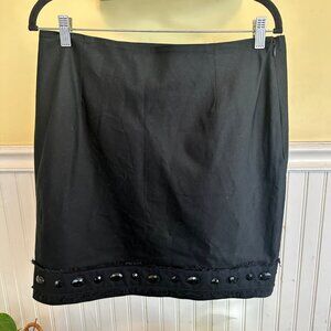 Camille LaVie 12 Black Cotton Pencil Skirt Beaded Hem Vintage 90s